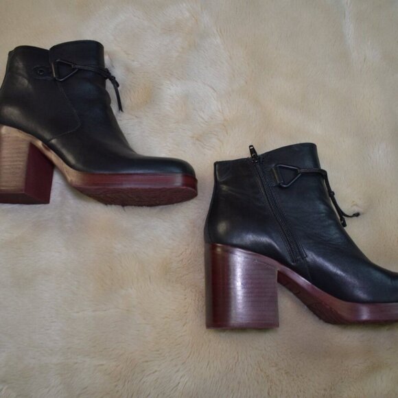 Korks Mertle Black Leather Block Heel Platform Booties Sz 9.5 Retro Hippie Chic - Picture 2 of 11